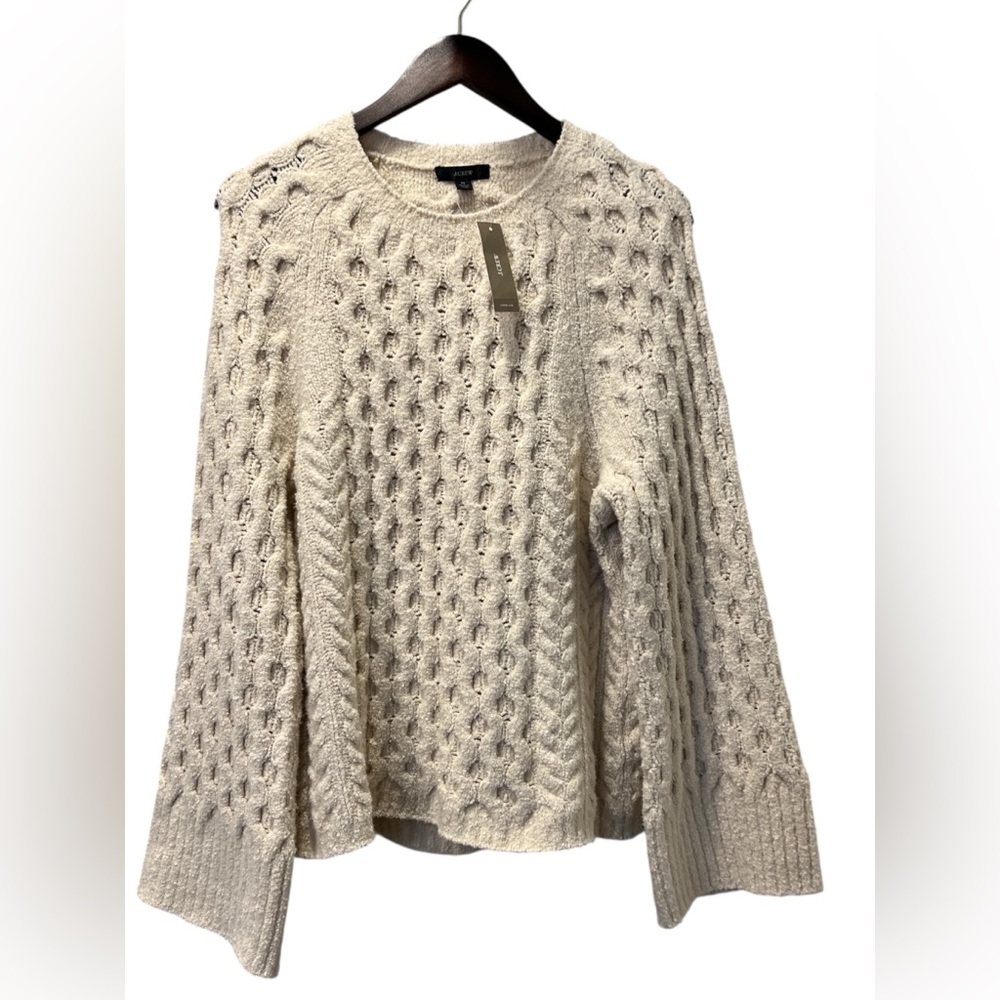 J.Crew‎ Cotton-blend Bouclé Cable-Knit Sweater Size Medium